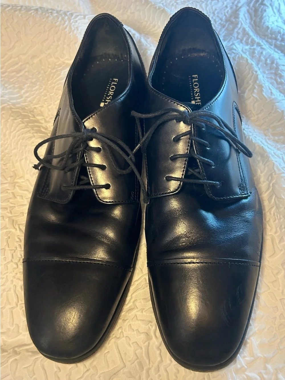 Florsheim Black Leather Cap-Toe Derby Dress Shoes